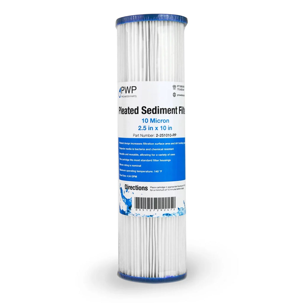 Polypropylene Filter 2.5X10" Cartridge Micron Moisture Pleated Pack 10 25