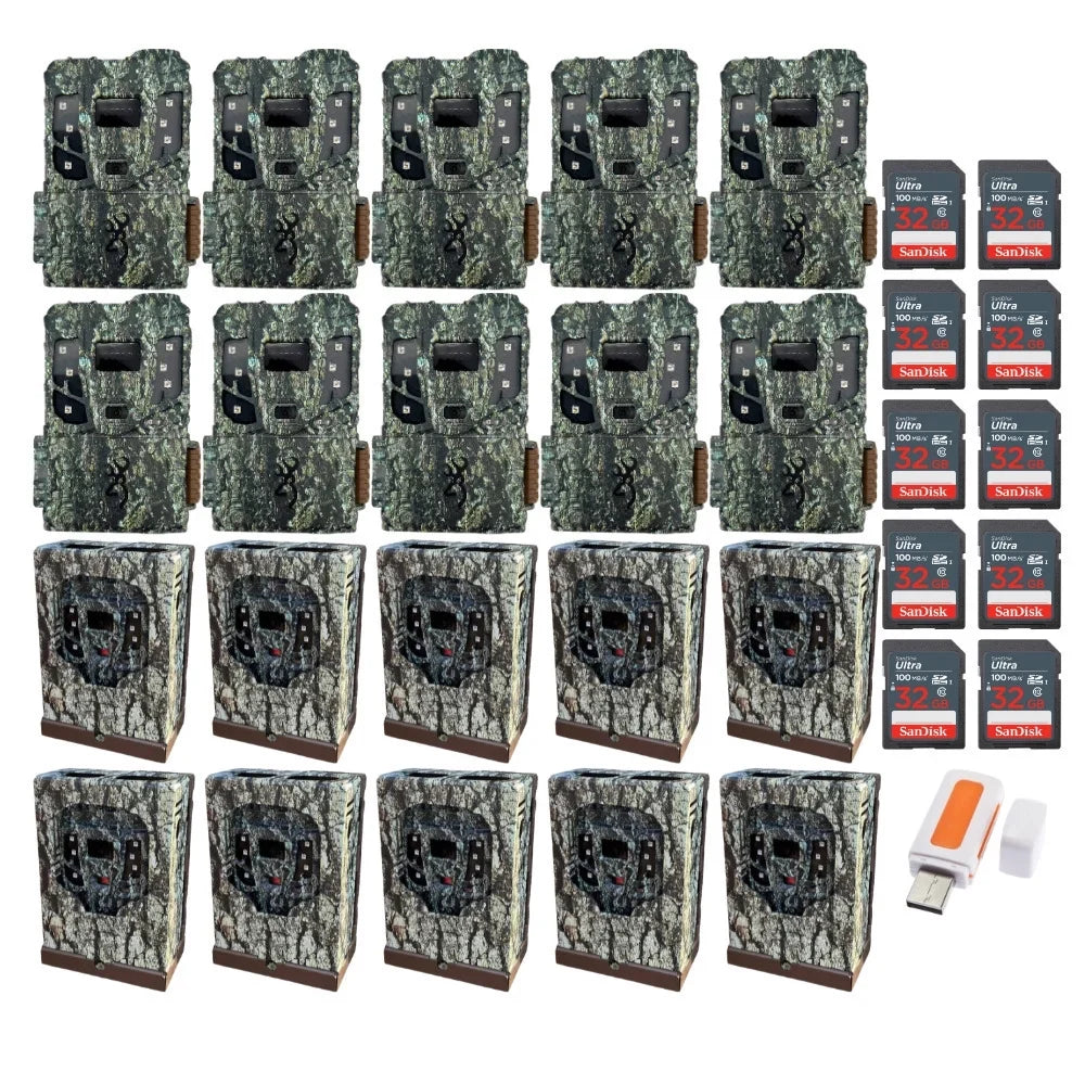 M/Card Browning Box Scout w/32GB Pro Reader Security 10PK Max TrailCamera, &