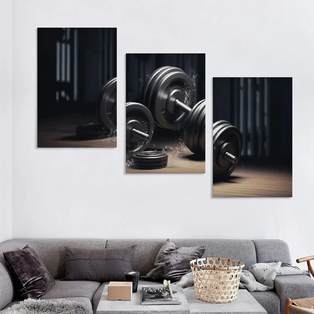 Home 12x16x3pcs Poster Wall Room Decor Workout Panels Decor Wall Gym Dumbbell Decor Art Aesthetic Living Poster 12''x16''X3 Home Motivational Paintings Poster Canvas Fitness Fitness