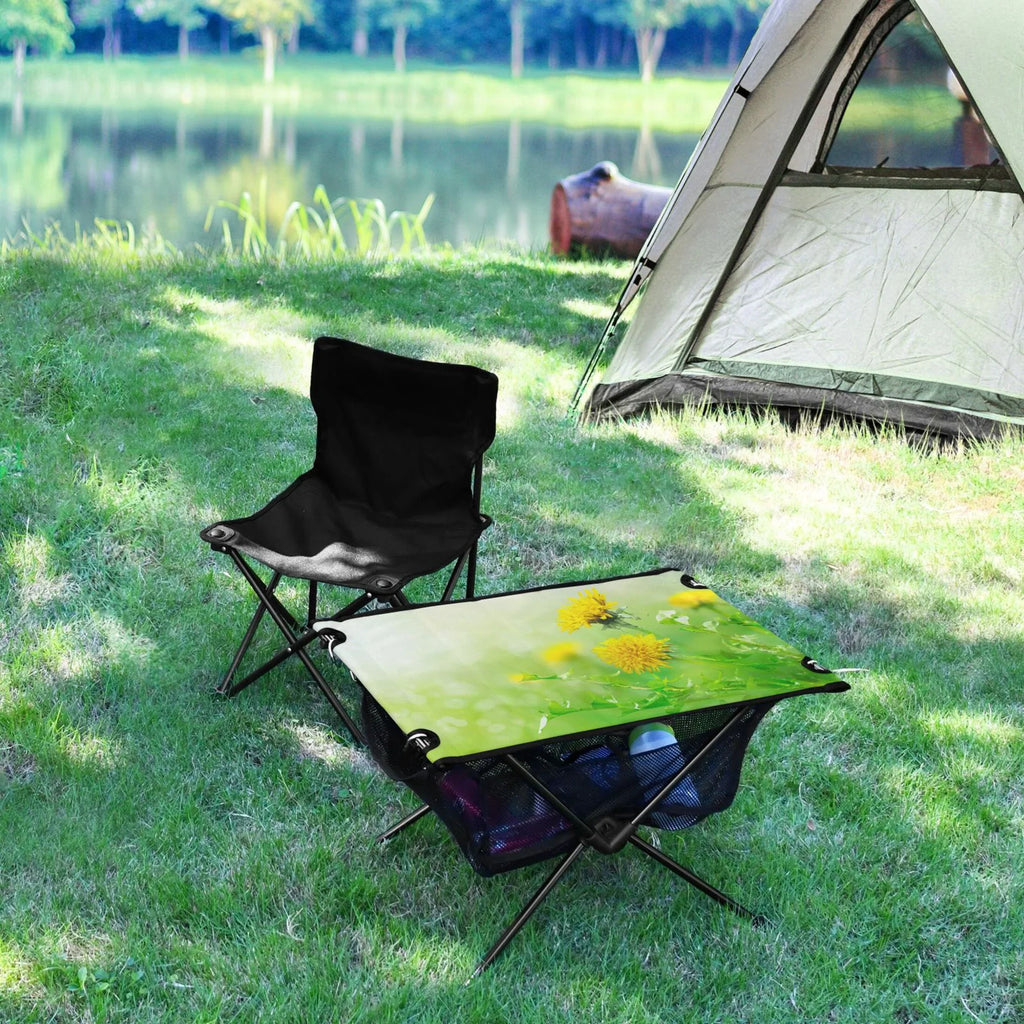 Green Travel Beach Folding Table Portable Spring Picnic Outdoor Camping Table Fishing with Flowers Compact Table Storage for Bag
