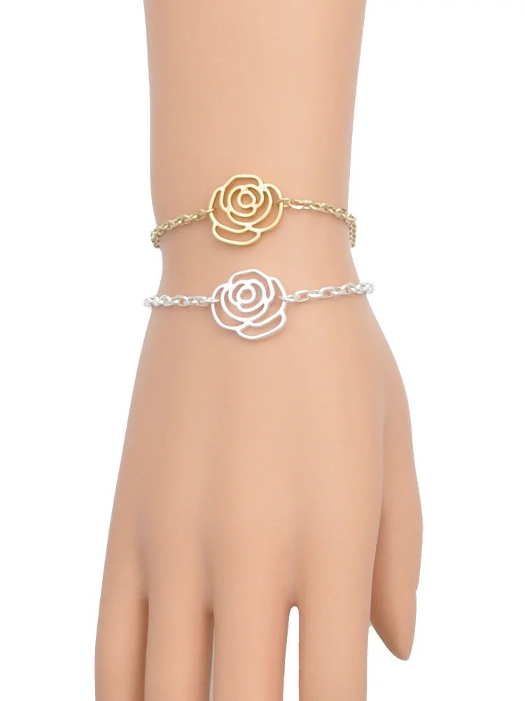 Delight Silvertone Leaf Flower Four Chain Antiqued 6.75"+2" Extender Bracelet, Jewelry Clover Silver-tone Link