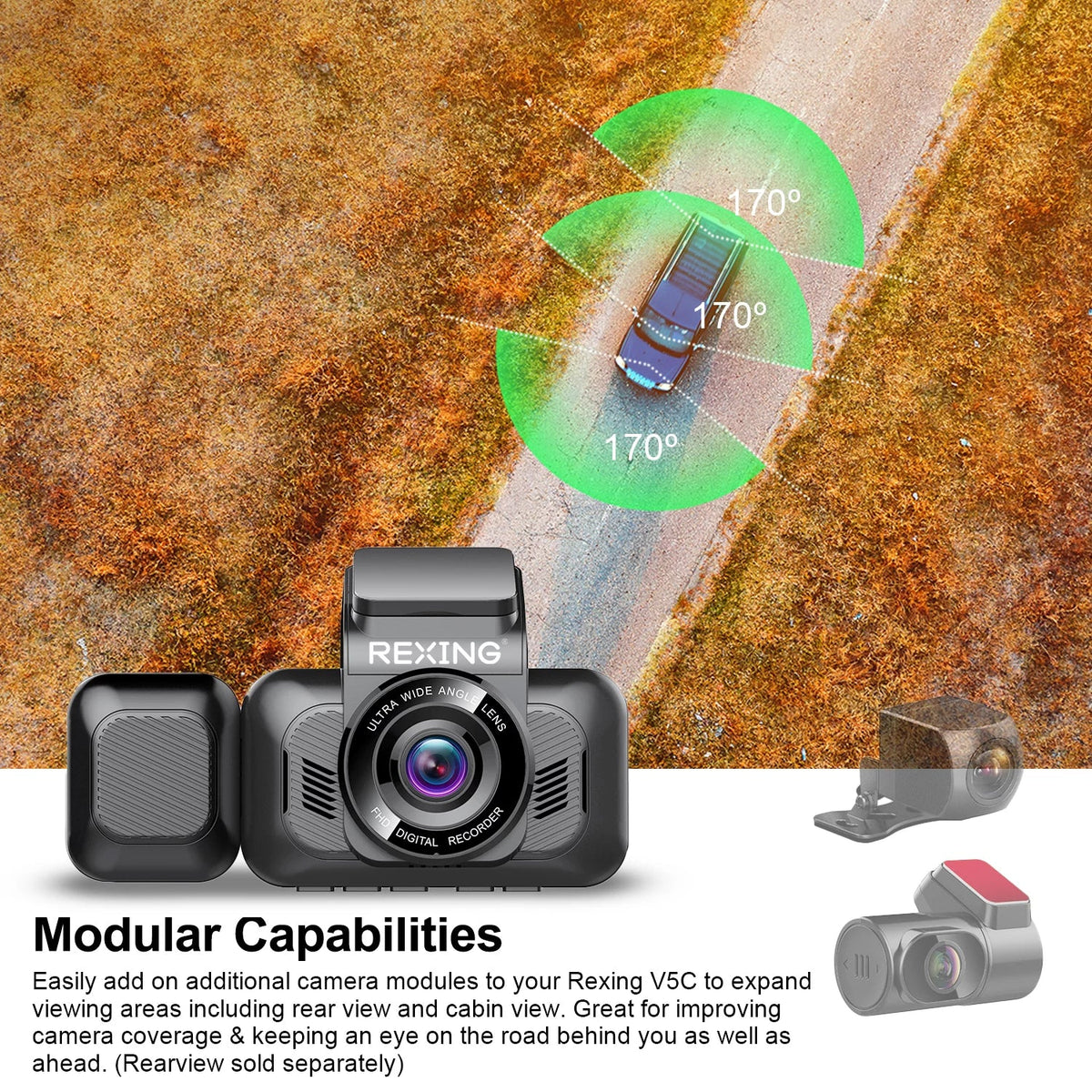 Camera w/ 1080p and & Dash Modular Cam V5C Cabin Capabilities, Front 4K Wi-Fi,