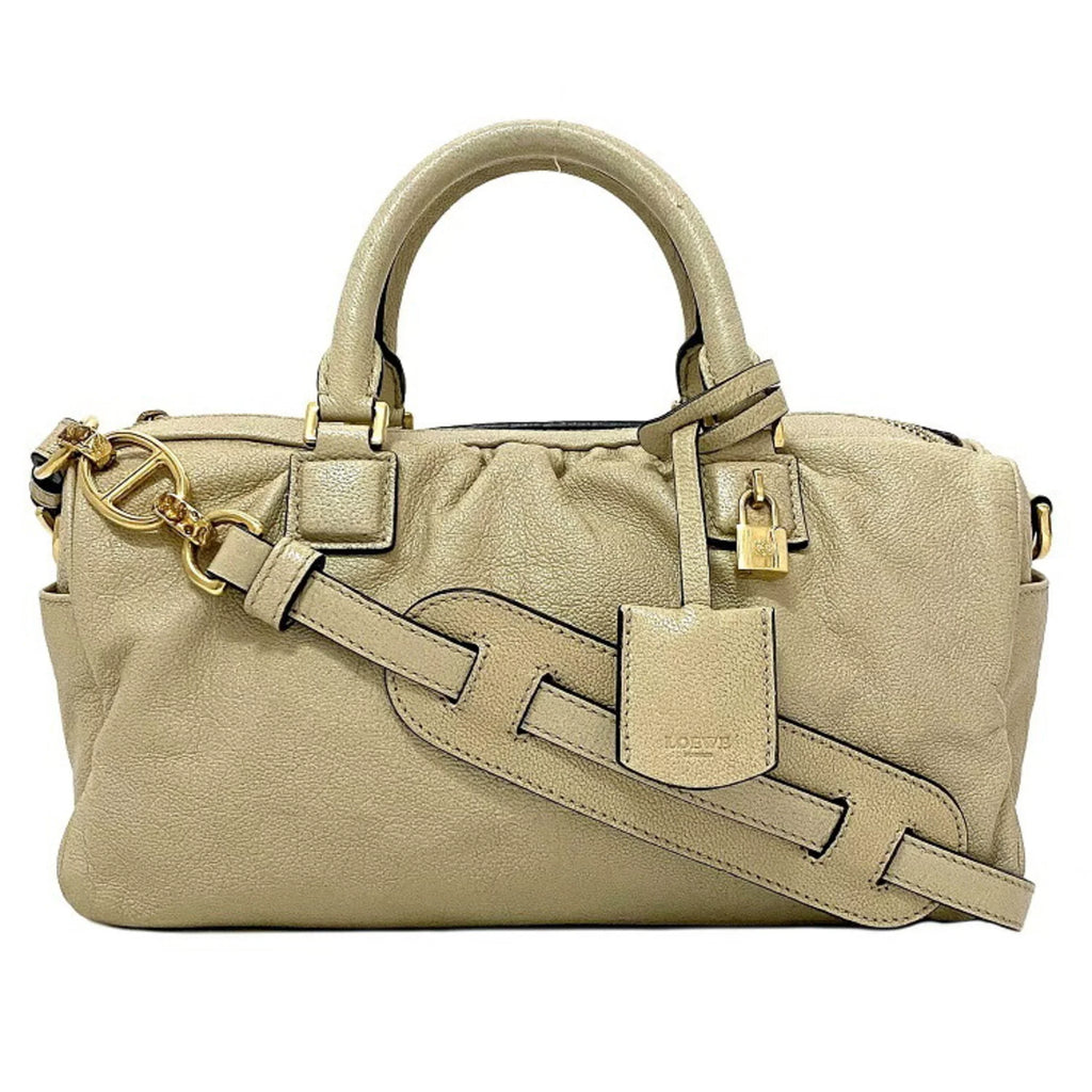 Handbag Boston Champagne Anagram Women's Pre-Owned Loewe Leather Gold (Good) Lame 2way