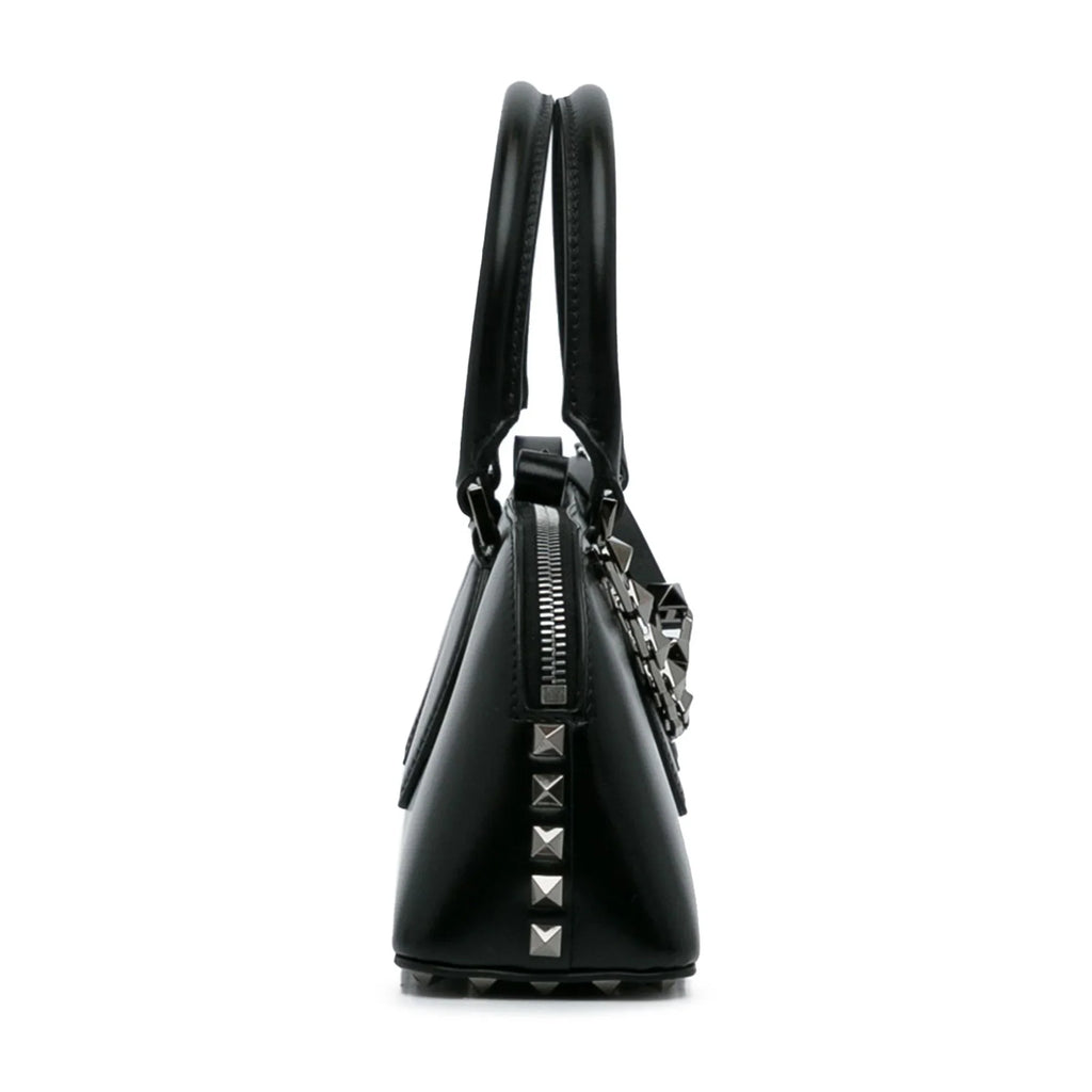 West Authenticated Calf (Good) Unisex East Black Valentino Rockstud Leather Satchel Pre-Owned