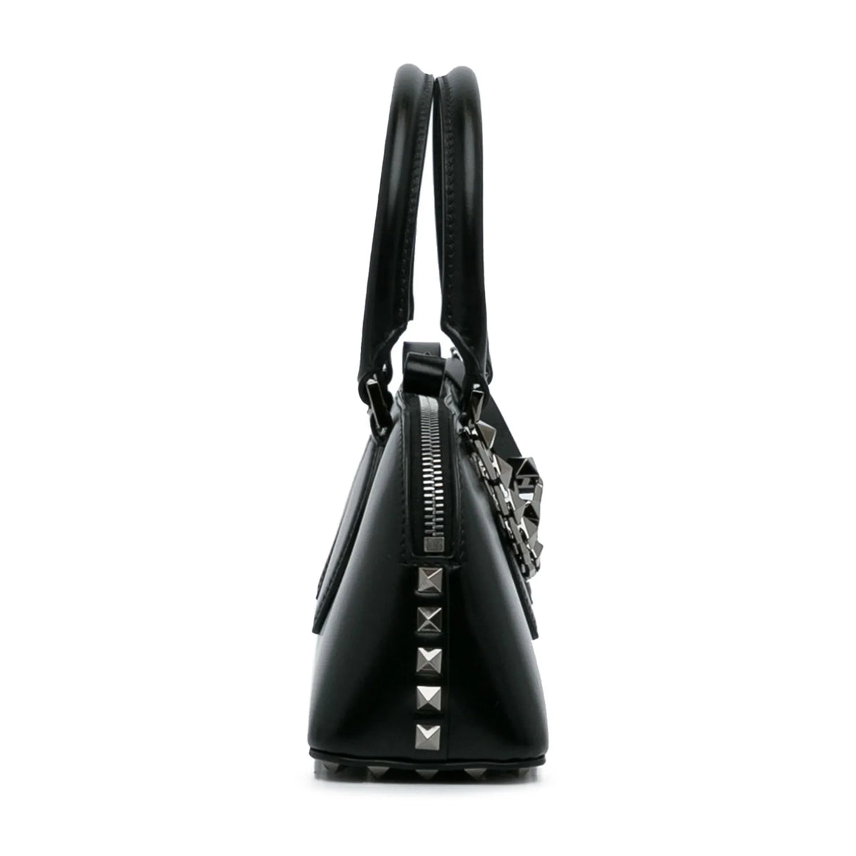 West Authenticated Calf (Good) Unisex East Black Valentino Rockstud Leather Satchel Pre-Owned