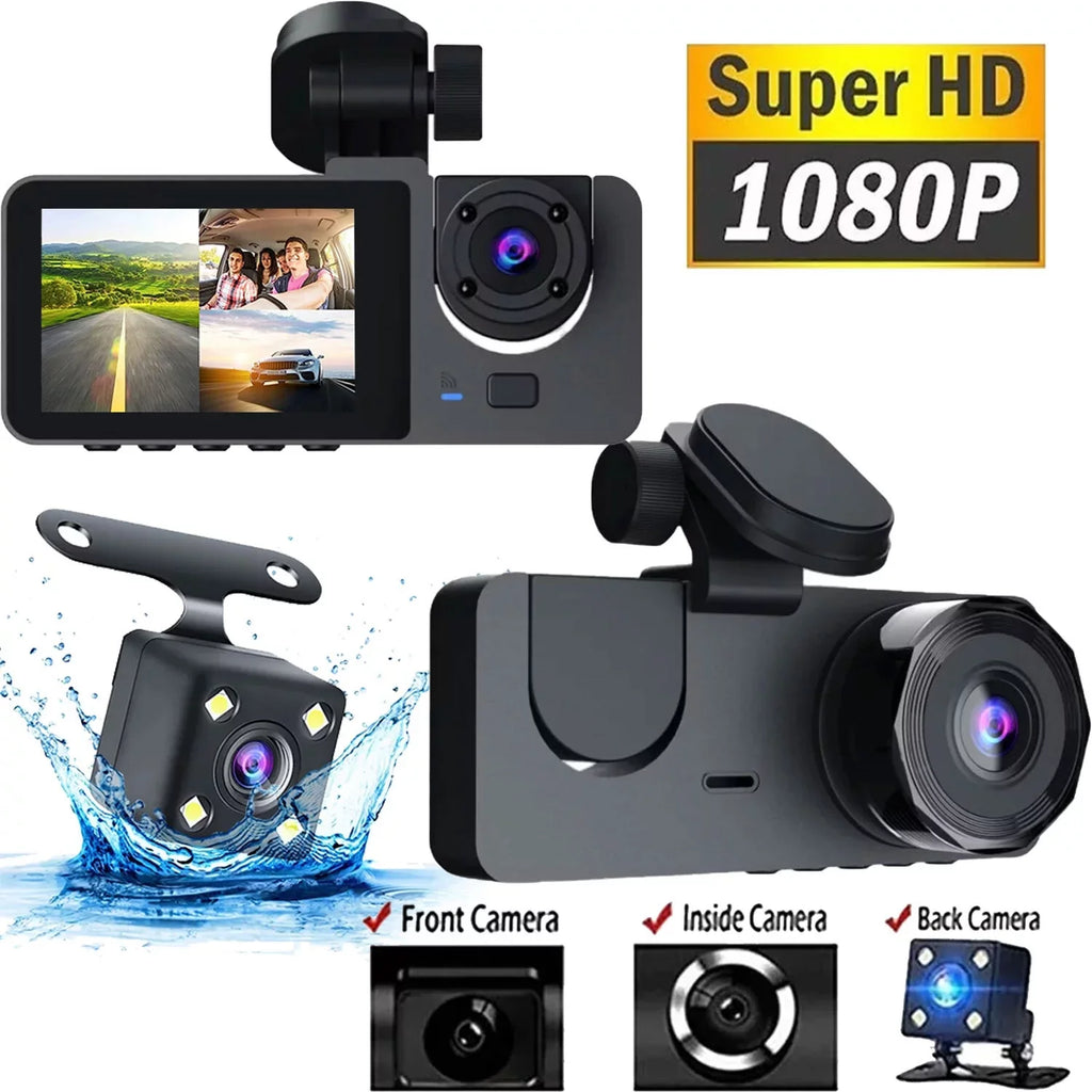 Cam, Loop Camera, Way Rear Three Inside Dash Triple Monitor, Cam Car Parking Driving G-Sensor, Vision, Cars, Night 1080P Backup Channel for Hanru Recorder, Dash 170°, Front 3 Recording,