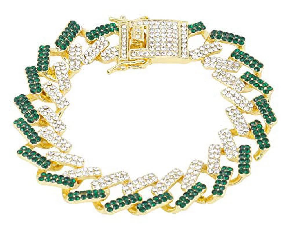 '- Money Round Watch w/Bling-ed Mens Green) Bracelet Out Gold Bling-ed Out Luxury (L0504DXB Silver