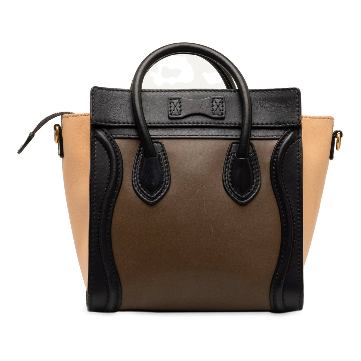 Calf Satchel Authenticated Pre-Owned Luggage Tricolor Tote Leather Brown (Good) Unisex Celine Nano