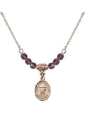 Hamilton Beads Molokai Damien Gold Birth Charm Purple of 4mm Plated Month with Necklace February and 18-Inch Stone Saint