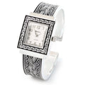 Women's Western Watch Face Decorated Metal Square Silver Cuff Bangle Style