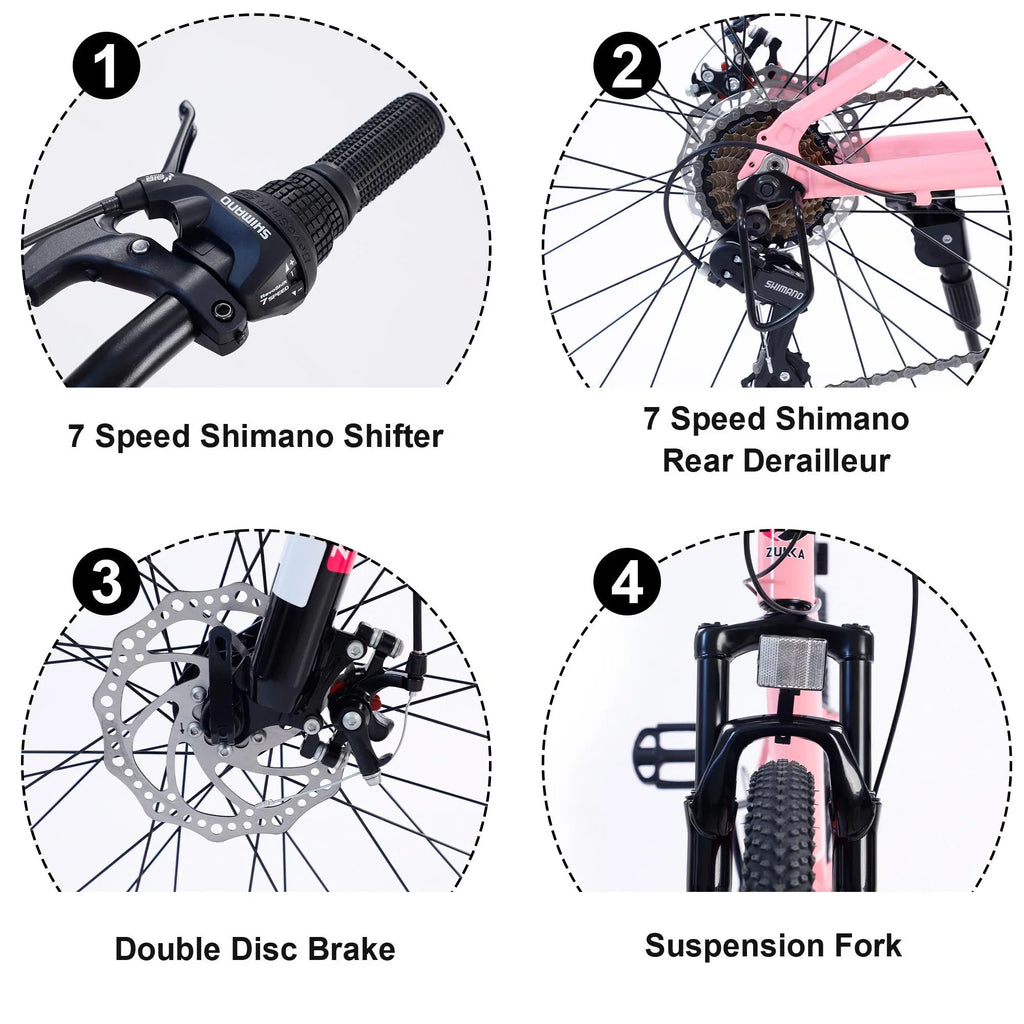 Assembled, Boys, 85% 7-Speed 24 Kids Mountain Brakes, Disc inch Girls Gray with and for Bikes Shimano Mountain Bicycle