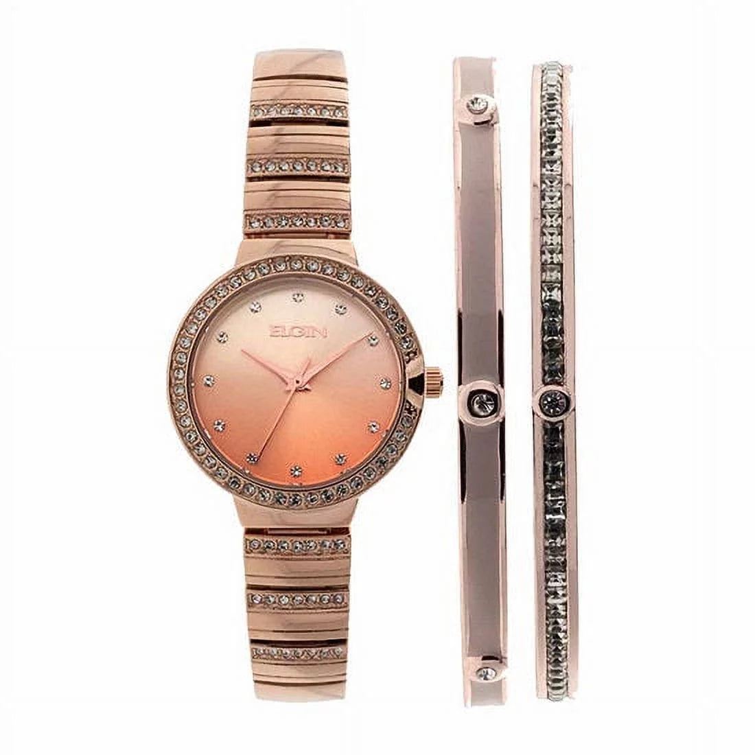 Rose Adult (EG160012RGST) Watch Female Elgin Set Gold in Analog Bracelet 3pc and