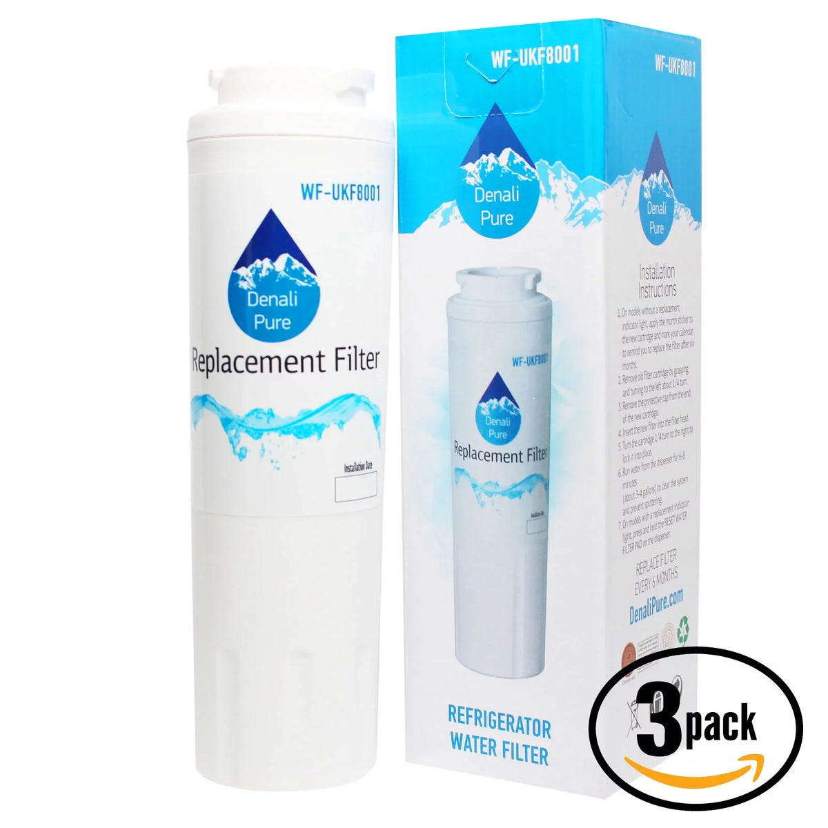 Cartridge UKF8001AXX Refrigerator Filter Amana Fridge Replacement with for - Moisture Amana Fits Filter 3-Pack Moisture ARSE664BS