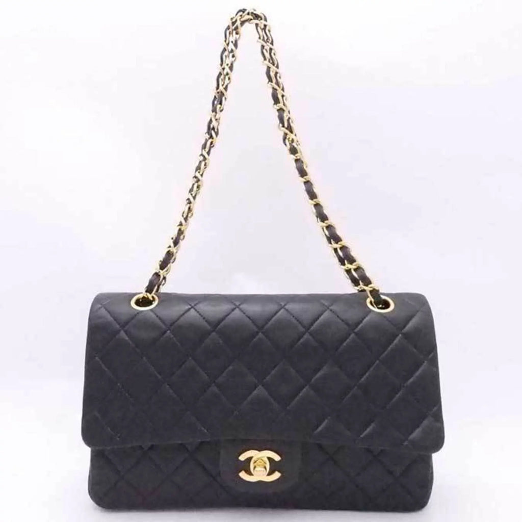 flap leather bag shoulder gold matelasse black ladies Chanel double Pre-Owned (Good)