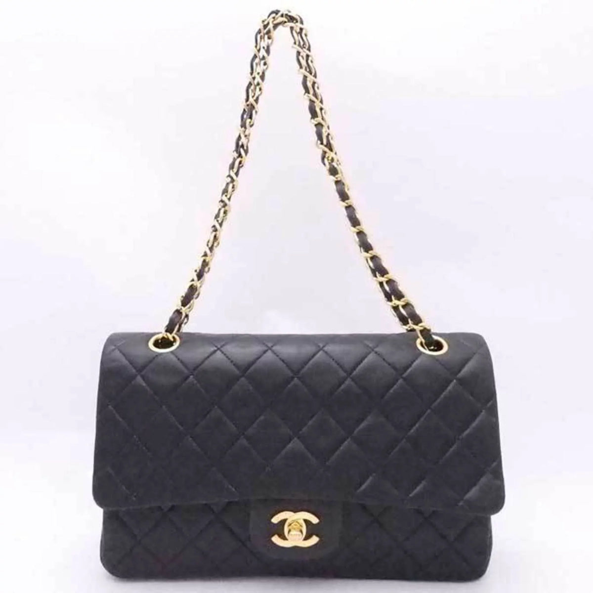 flap leather bag shoulder gold matelasse black ladies Chanel double Pre-Owned (Good)
