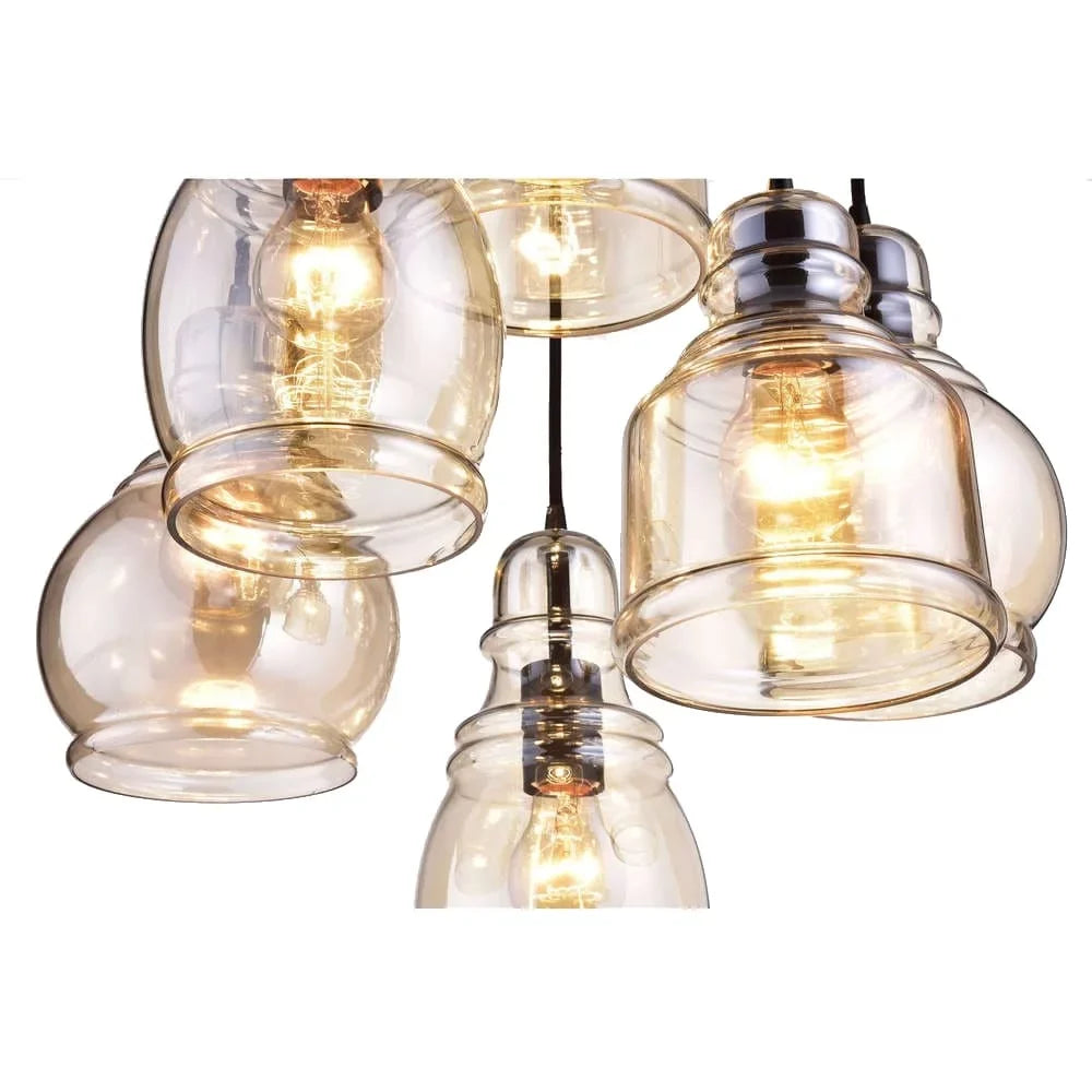 Black and Pendant Antique Base 6-light Glass The Store Mariana Round Lighting Cognac
