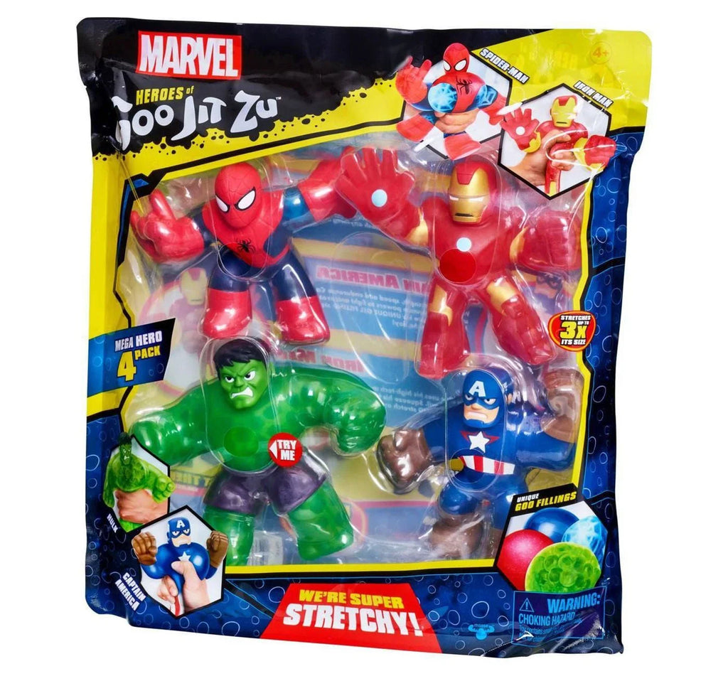 of Jit Man Spider-Man, America 4-Pack, Hero Goo Captain Marvel and Heroes Zu Iron Hulk,
