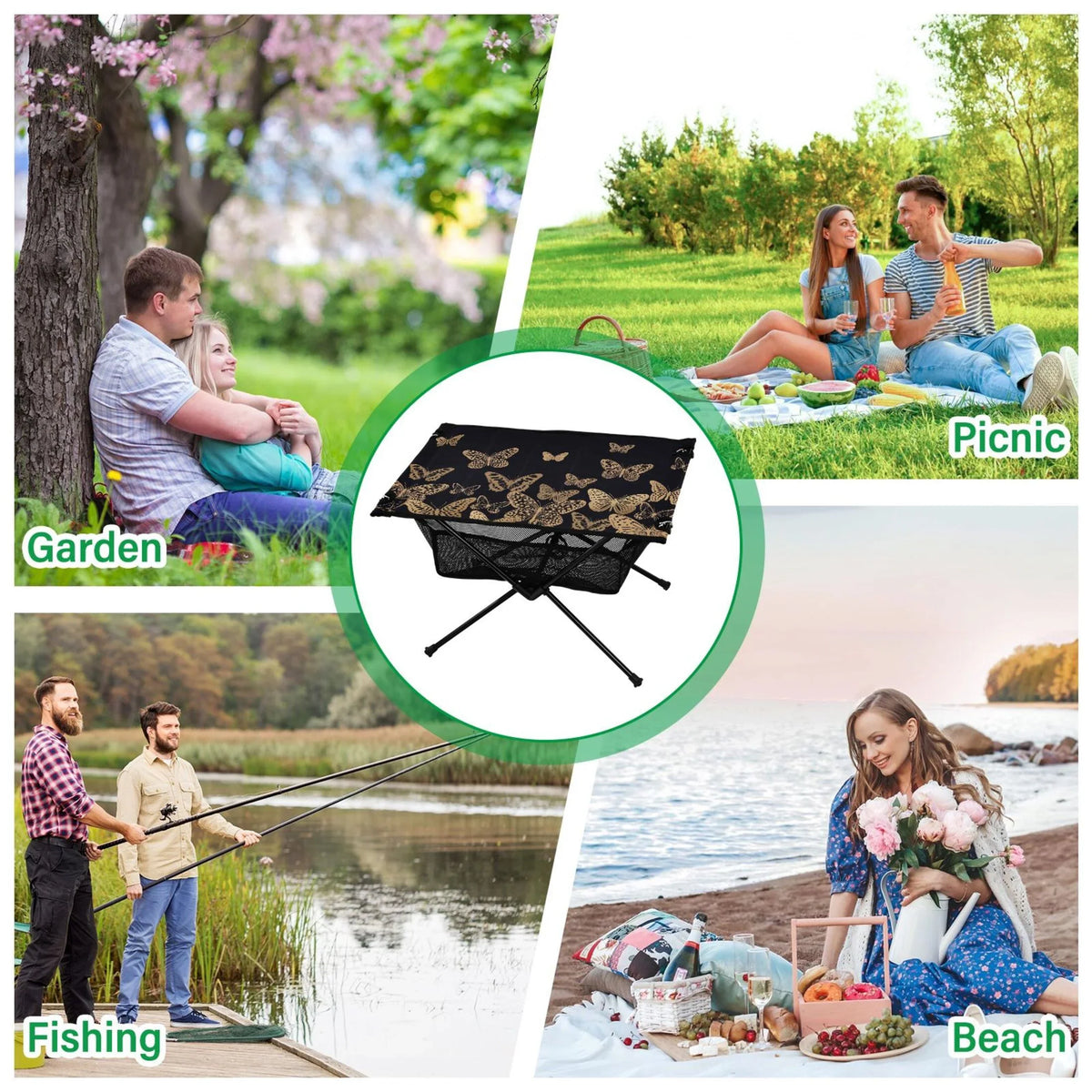 Camping Beach with Storage Picnic for Table Outdoor Portable Table Butterflies Folding Compact Table Fishing Bag Travel