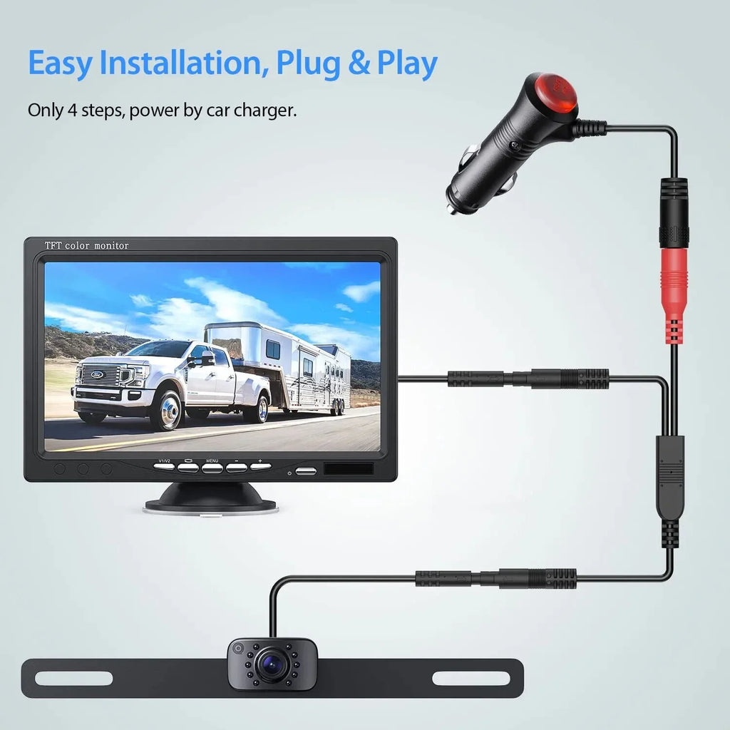 up eRapta View Camera IP69 Monitor Backup Moistureproof Back Lines 7'' & 1080P Night for Truck AY7 Rear Front Camera Grid or Vision Car