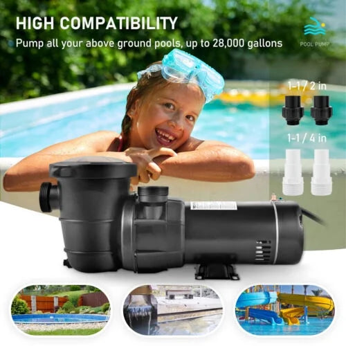 1.5HP Ground In/Above Pool Swimming Pump w/ 5547GPH Strainer Motor 41FT Filter