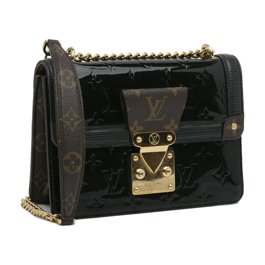 (Good) Authenticated Black Monogram Leather Unisex Vuitton Vernis Crossbody Louis Bag Pre-Owned Wynwood