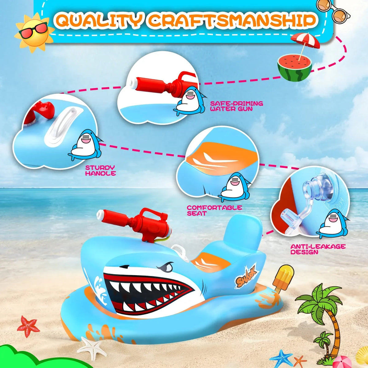 Ride-on Boys Pool Toys Pool Kid Kids,Shark Floats Age 3-12 Pool Moisturepistol Girls for with for Game