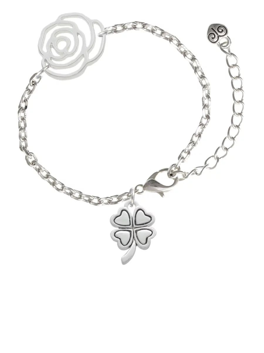 Delight Silvertone Leaf Flower Four Chain Antiqued 6.75"+2" Extender Bracelet, Jewelry Clover Silver-tone Link