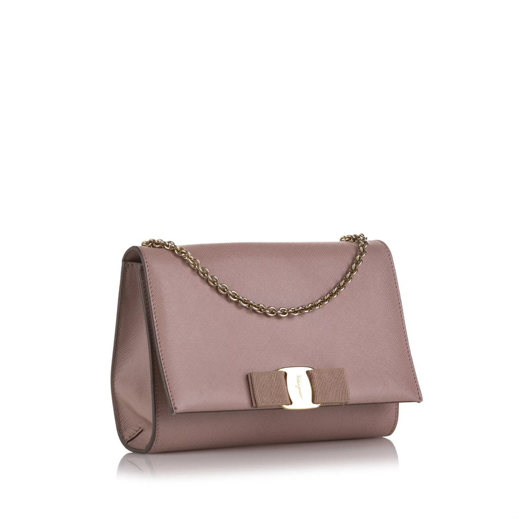 Unisex Authenticated Calf Pink Bag (Good) Ferragamo Leather Pre-Owned Ginny Vara Crossbody Small Crossbody