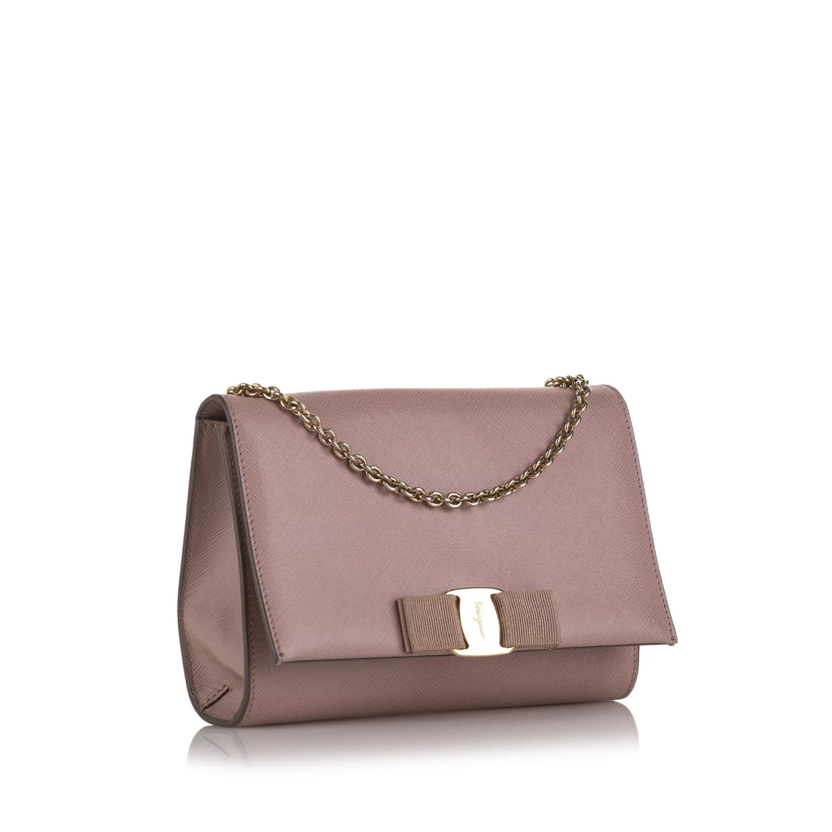 Unisex Authenticated Calf Pink Bag (Good) Ferragamo Leather Pre-Owned Ginny Vara Crossbody Small Crossbody