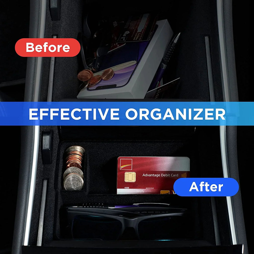 Tray Y Customized Console Accessories, Box, Premium Upgrade 3 Flocking Tesla Holder Coin Center and Material Nestour Sunglasses and Model with Organizer Storage Model 2016-2020