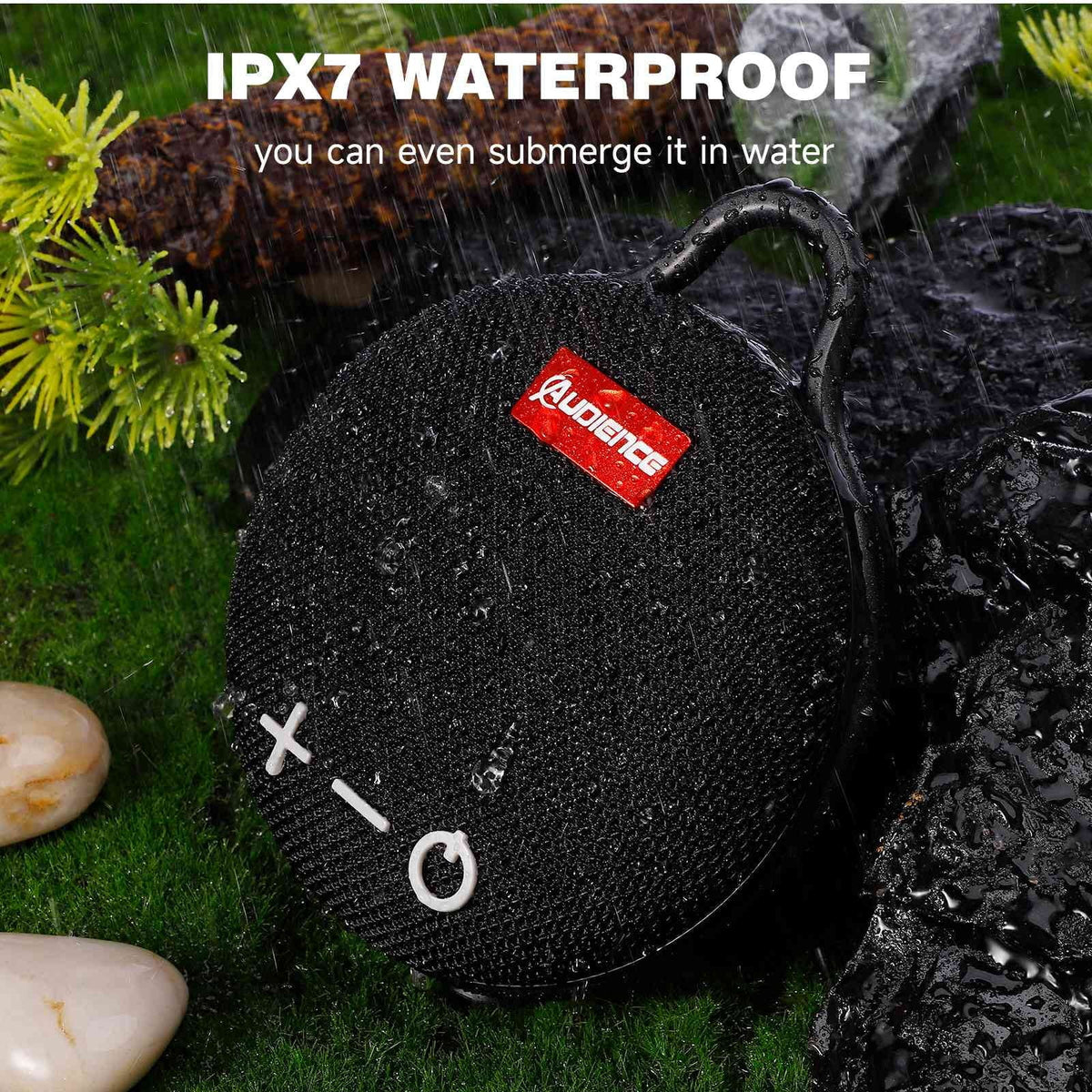 UrbanX 2 20H Vessel, Audience Playtime, for Pack Moistureproof Speaker IPX7 Compact Beach, Pool, Wireless 5 Bluetooth Speaker & Biking Sound, Stylo Punchy Clip, Series with Black with Bass, Big