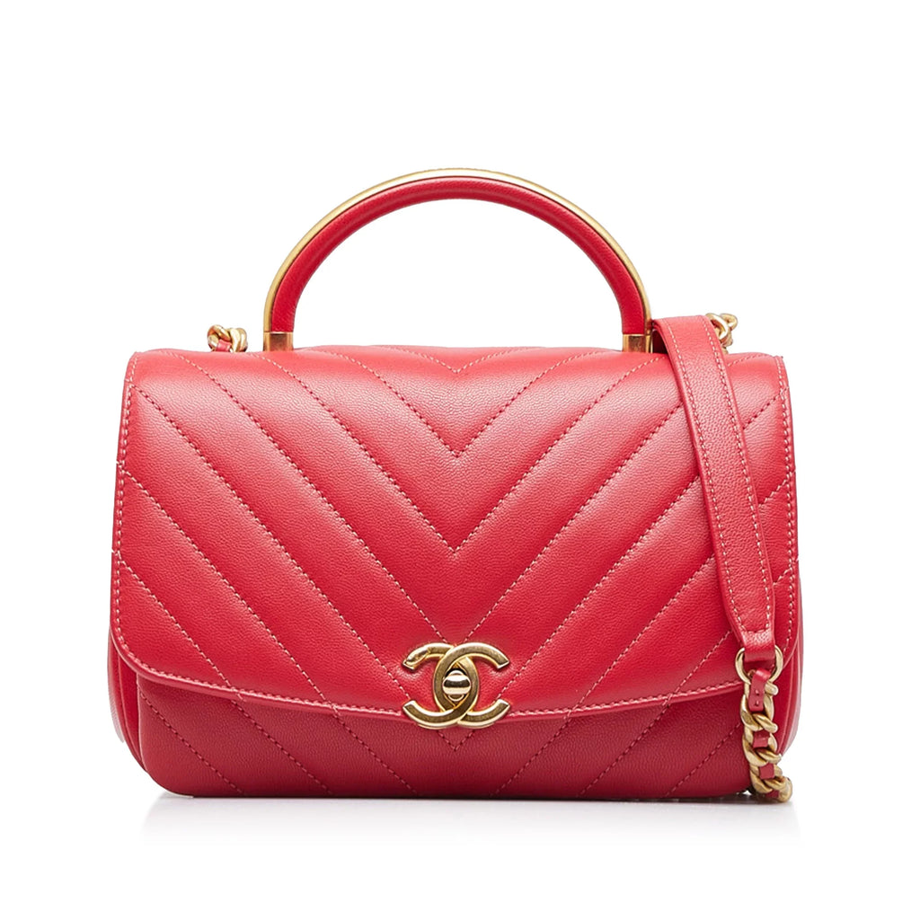 Unisex Authenticated Satchel Leather (Good) Red Pre-Owned Chanel Lambskin Chevron Flap