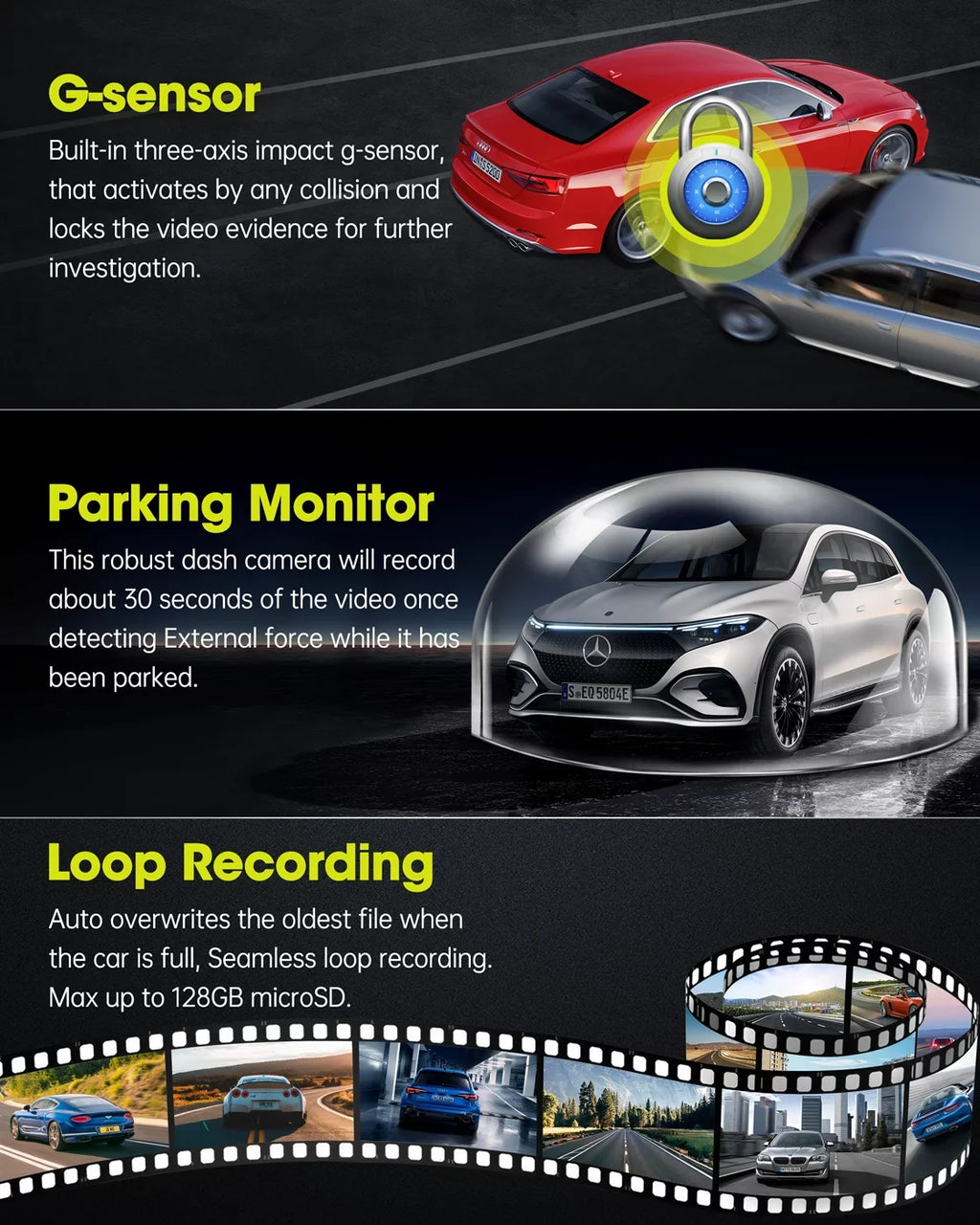 Dash Camera for Control with Front Super Camera Voice Vision, Car WiFi Cam 4K Night Built-in Car