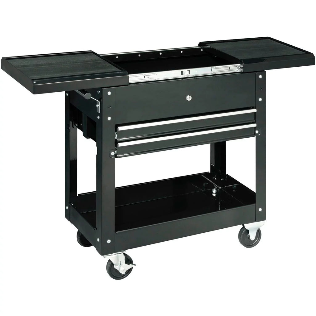 Black Top, Global Sliding Tool Industrial 2-Drawer 27" W/ Cart