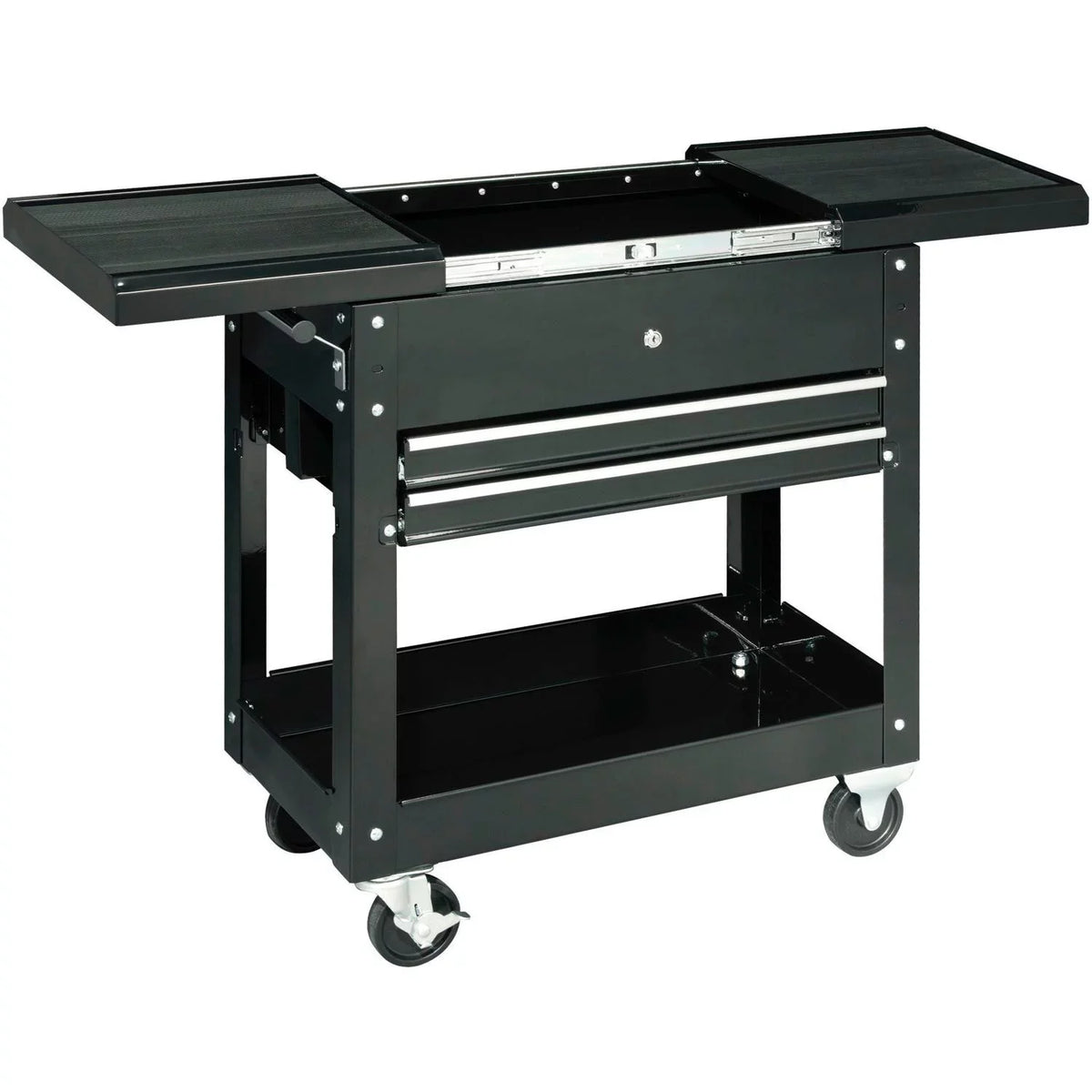 Black Top, Global Sliding Tool Industrial 2-Drawer 27" W/ Cart