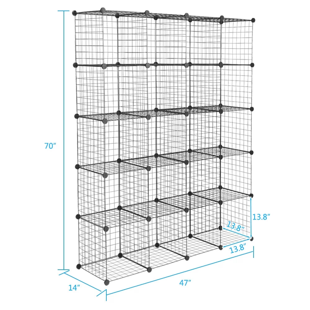 Bookcase Storage Cubbies Shelving Modular Grid Organizer Black Metal Unit 20-Cube