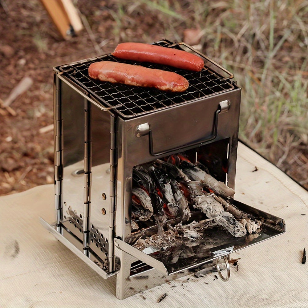 Stove Portable Stainless Backpacking Lightweight For Burning Camping Folding Sturdy Cooking, Steel Picnic With Wood For Grill Camp Stove Wood Outdoor