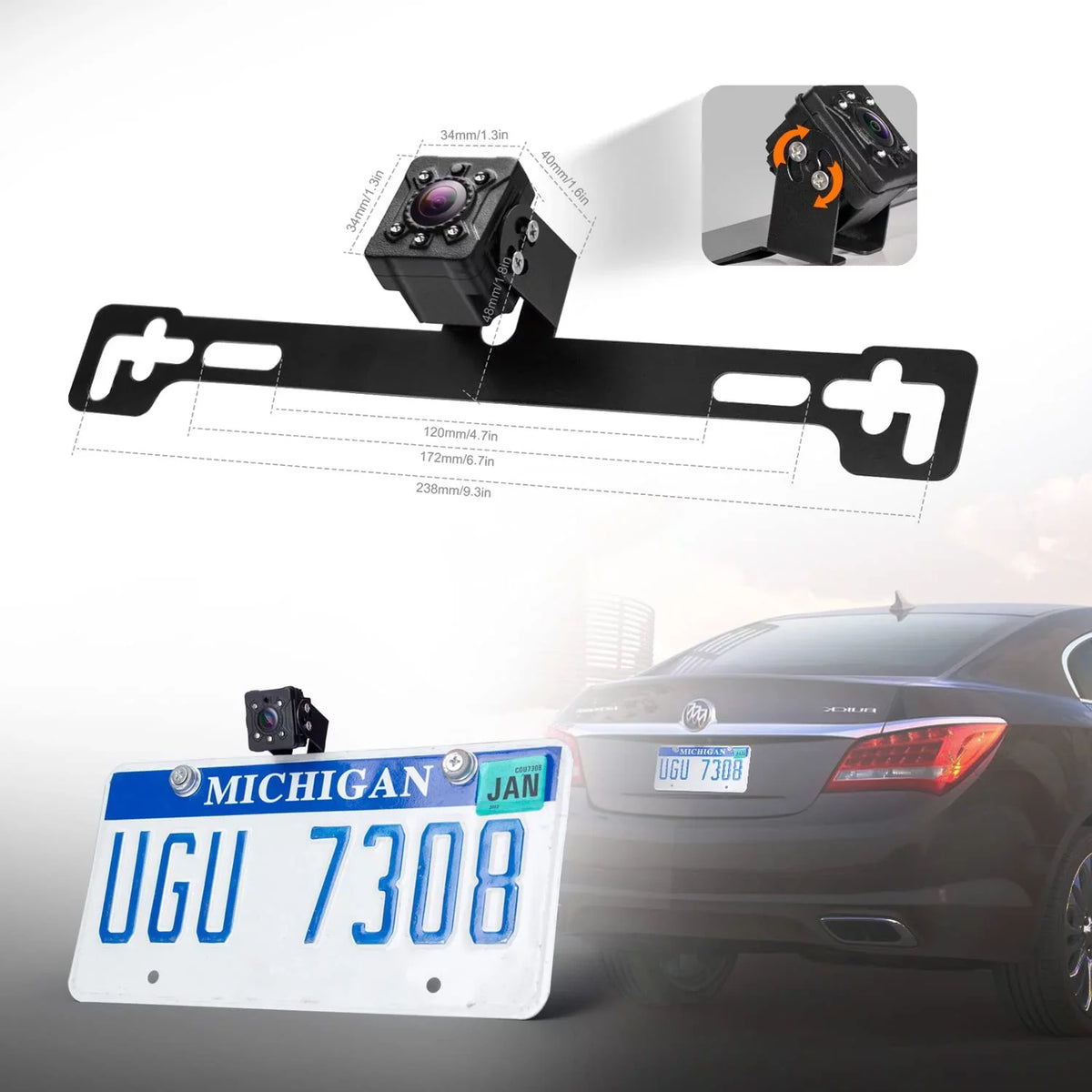 Vision Camera Night View Backup reversing Perfect Image Plate 720P/ Angle License Camera, Yuwei CM019, 140° Rear