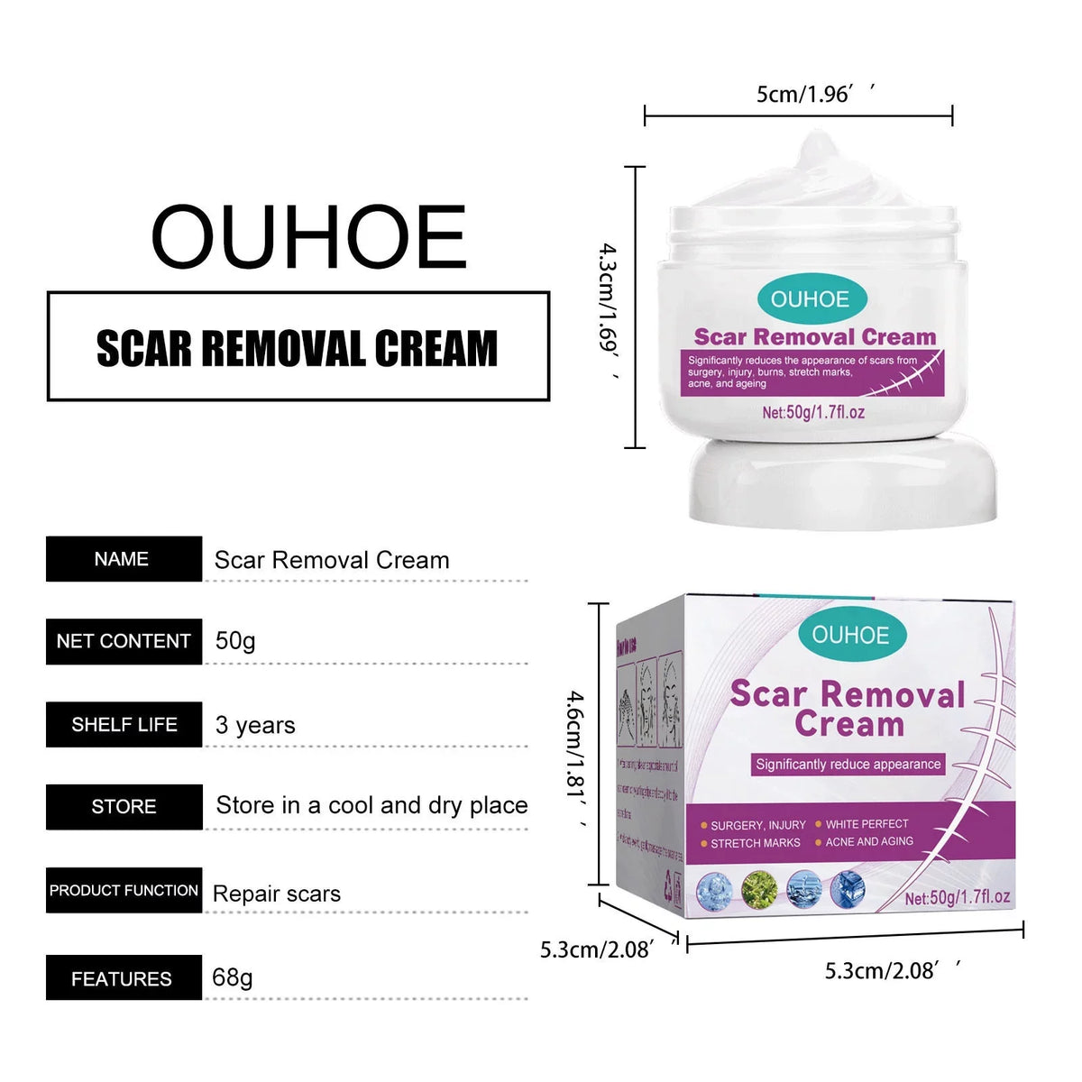 Scar Cream Removal Cream Scar Repair Skin and 2PCS Scar 50ml Removal Repair