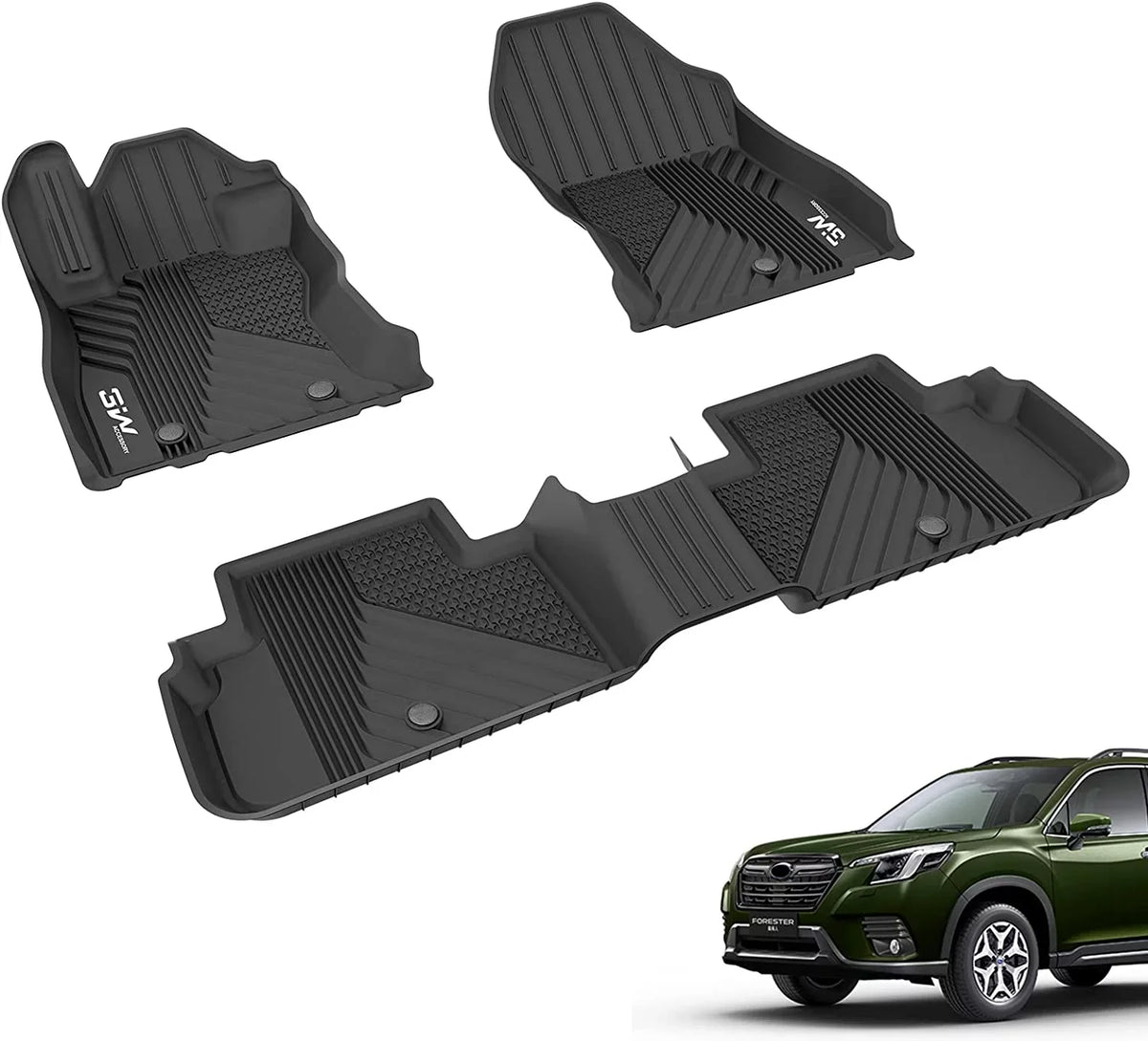 Floor Rear, Climatic and Protection 1st Subaru 2nd Forester 3W Liners Row Full Mats & Automotive Include 2019-2023 Custom Mats for All Black Floor Set Floor Front