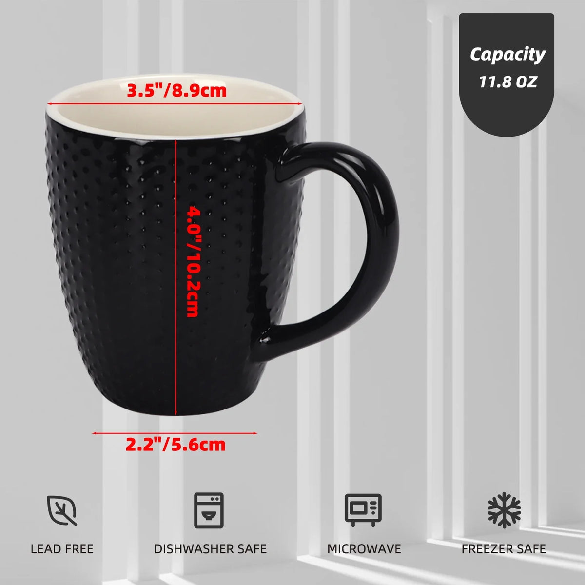 Coffee, Black, Ceramic, 11.95 for Coffee Set, Coffee Floz Milk, 6 Moisture, Cup Mug Pack