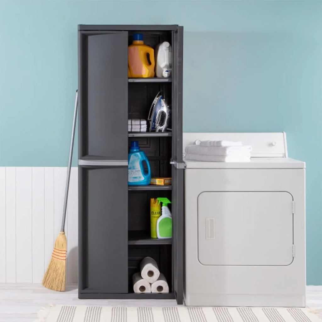 and Organize Heavy Storage Unit, Shelf Duty the Garage, to 1-Pack Basement, Plastic Bins Mudroom, Easy Attic, Gray, 4 Cabinet, Assemble in