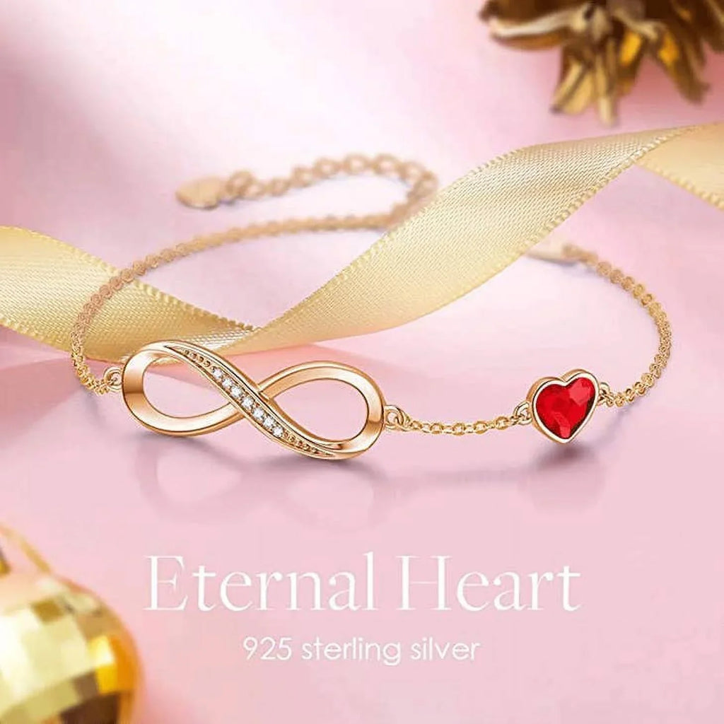 Gold Crystal Silver 925 Sterling Red Rose Bracelet Infinity