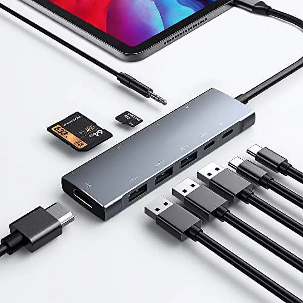 Air 3.5mm with Pro 2021 9-in-1 Pro 4K iPad Jack Charging, inch C Card for Reader, Type -C 3.0, /Micro iPad 4 Headphone Docking Station 12.9 iPad C 11 2018 Adapter Data 2020
