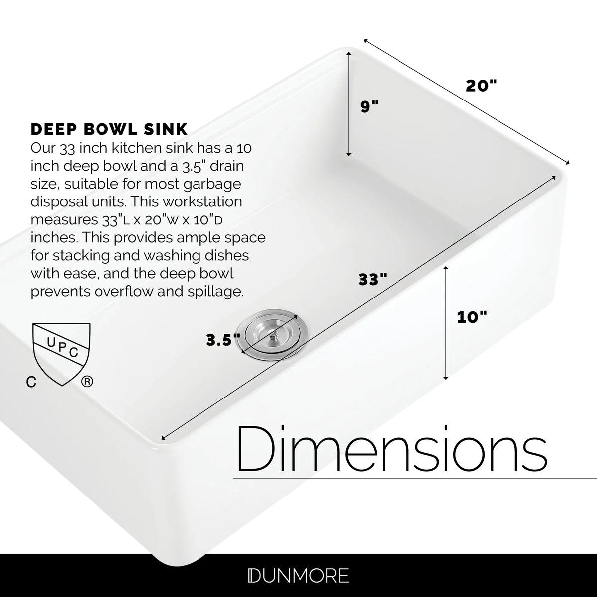 Sink, Board Bowl Porcelain, Farmhouse Front 33 Apron cUPC, Accessories Cutting Single Inch White 33x20 Ceramic Kitchen & Sink Clay, with Workstation,