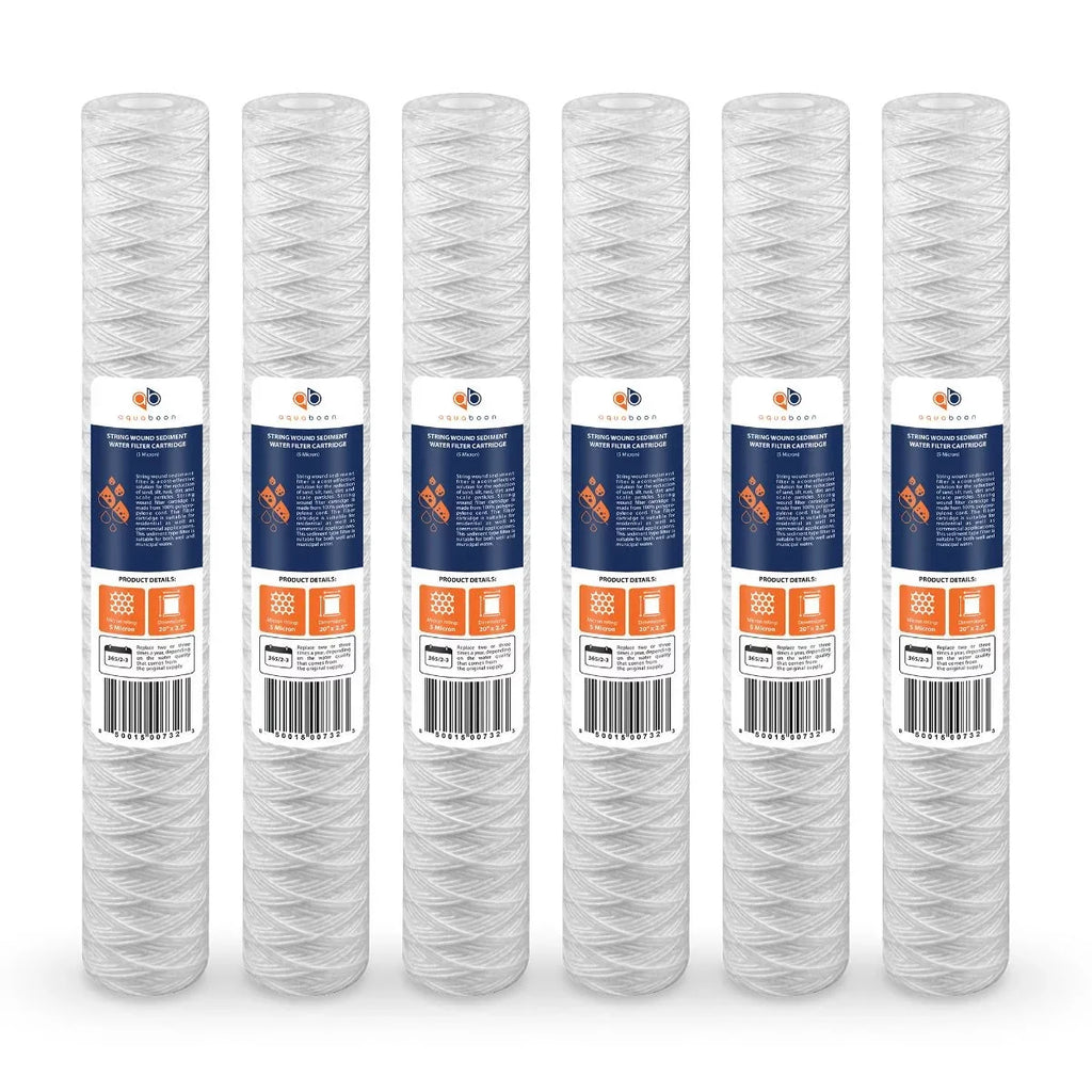 101-230, AP110-2C, 2.5" Micron Any | CFS124-C20, inch Moisture Aquaboon Universal 20 5 6-Pack -5-20, Filter with Fits Sediment Unit 20" Wound for String P5-20, Cartridge | x Replacement