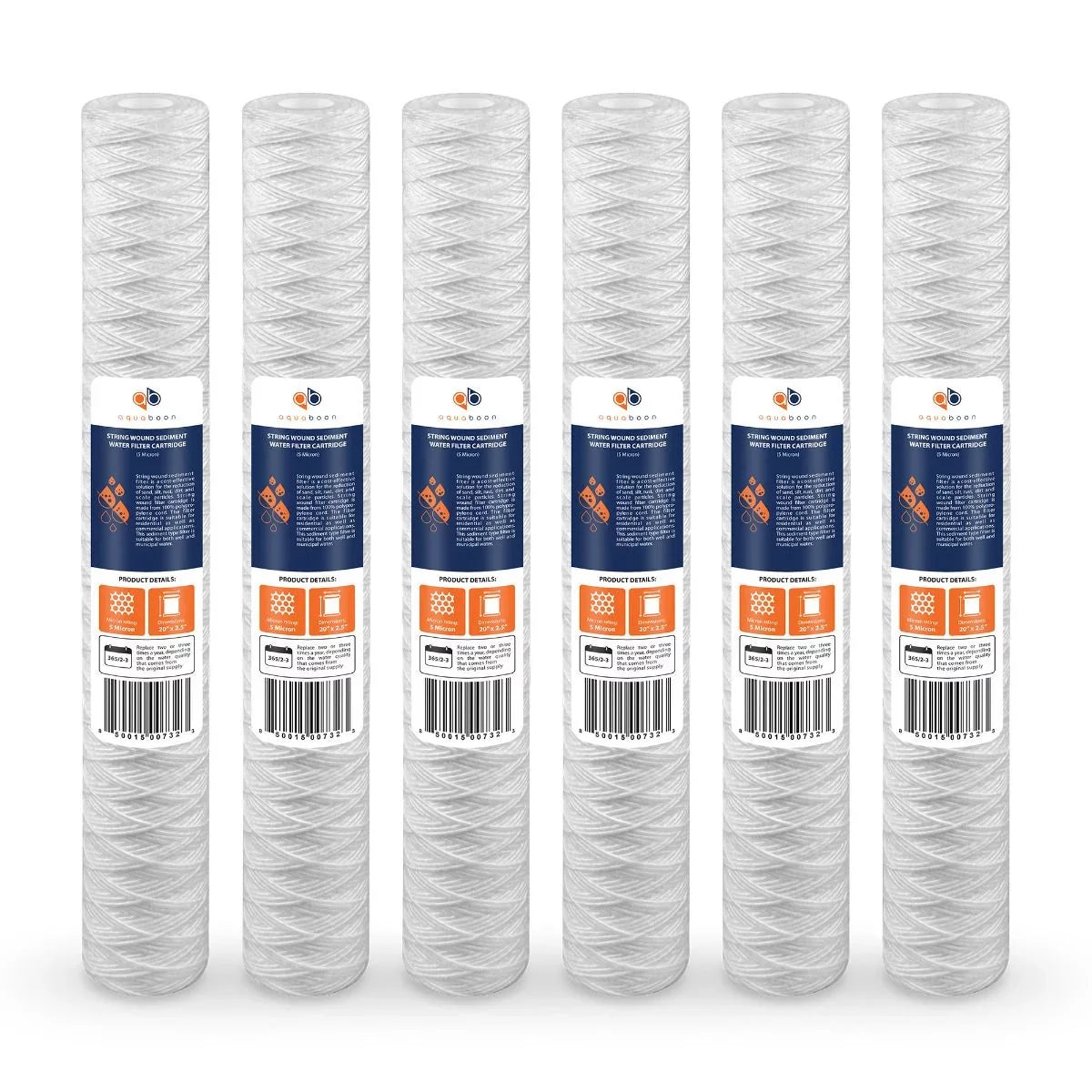 101-230, AP110-2C, 2.5" Micron Any | CFS124-C20, inch Moisture Aquaboon Universal 20 5 6-Pack -5-20, Filter with Fits Sediment Unit 20" Wound for String P5-20, Cartridge | x Replacement