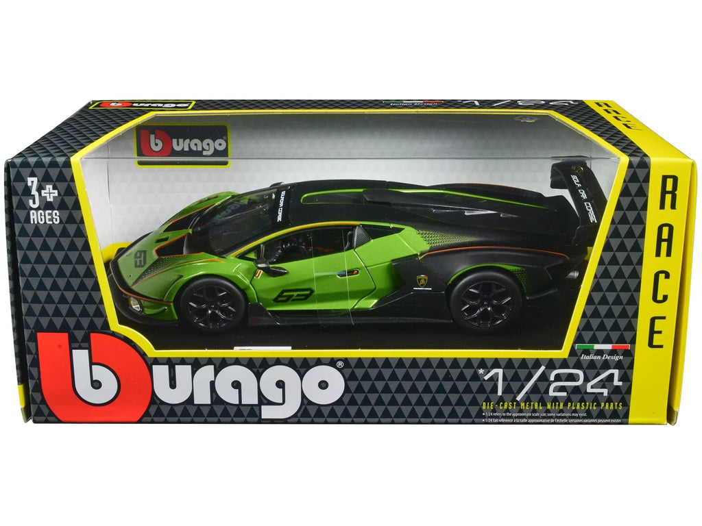 Corse" by #63 Essenza Bburago Model 1/24 Metallic Lamborghini Diecast and Black Series "Race" Green "Squadra SCV12 Car