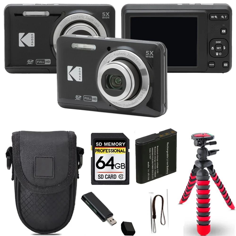 Spider Kit Digital (Black)+ - Kodak 64GB Tripod FZ55 Case + Camera