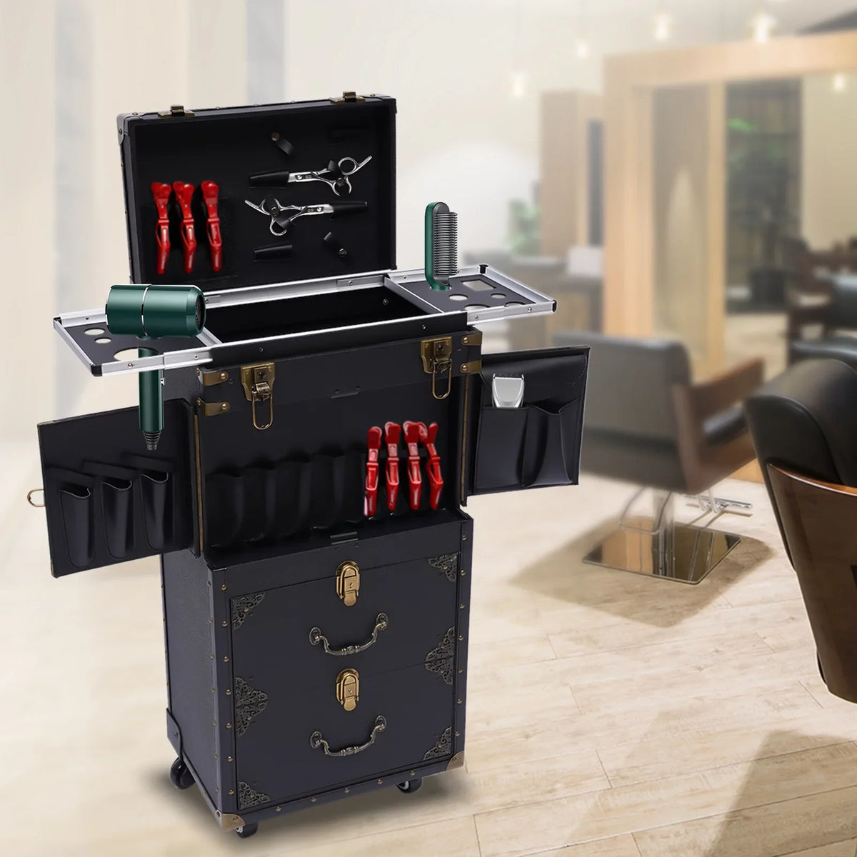 Holder Box Stylist Aiqidi Tool Barber with Train Trolley Lockable Makeup Salon Beauty Hairdressing Luggage Cosmetic Case Travel Organizer Hair Rolling Dryer